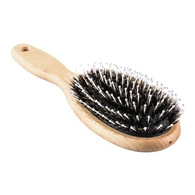 natural cushion wooden baby hair brush and comb set wooden hair brush wooden nylon bristle hair brush